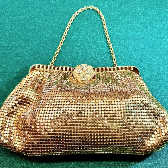 Whiting & Davis Handbags - Vintage Whiting and Davis Gold Mesh Clutch Purse with Gold Chain Strap